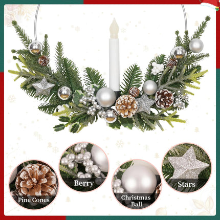 Dolicer 2 Pcs Christmas Wreaths for Windows, 12In Christmas Wreaths for Front Door Christmas Wreath with Lights Christmas Window Wreath with Taper Candles Remote Control for Holiday Christmas Party