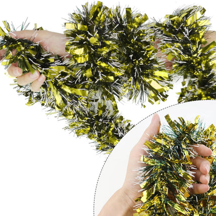 32.8 Ft Gold Tinsel Garland Metallic Shiny Twist Garland Hanging Decorations for Christmas Holiday Birthday Party Supplies Indoor Outdoor Ornaments Home Decor