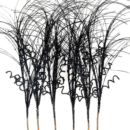 6 Pcs Christmas Glitter Ting Branches Stems Ornaments 21.6" Decorative Glittery Sticks Curly Twigs Picks for Halloween Xmas Tree Sprays Wreath Crafts Tree Topper Fillers Holiday Home Decor (Black, 6)