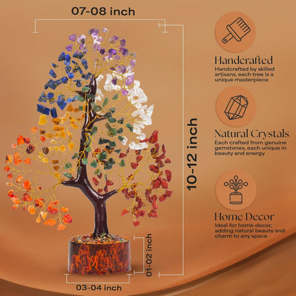 Chakra Tree of Life with Healing Angel, Crystal Tree for Positive Energy, Seven Chakra Tree, Gemstone Tree - Birthday s for Mom, Office Decor, Chakra Stones, Crystals and Healing Stones 10-12"