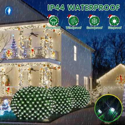 Hezbjiti Christmas Net Lights, 280 LED Mesh Lights 9.8FT x 6.6FT 8 Modes Waterproof Outdoor Christmas Decoration Lights Green Wire for Bushes, Trees, Lawn, Yard, Garden Party (Cool White)