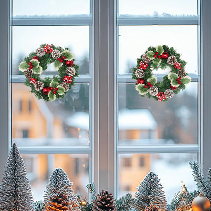 3 Pcs 9.5 Inch Small Christmas Wreath Mini Christmas Door Wreath with Ball Frosted Pinecone Berried Holly Christmas Decorations for Indoor Window Wall Stairs Room Home Office Decor Kitchen