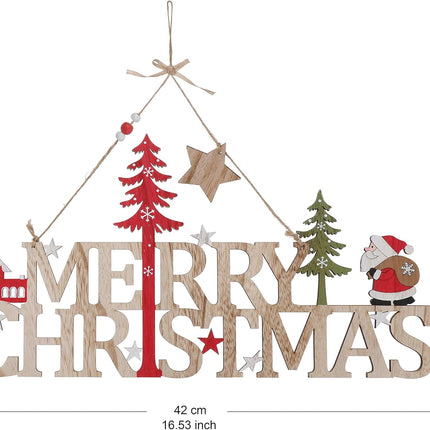 Wooden Merry Christmas Signs (Twinpack: 16.5 Inch Santa + 16.5 Reindeer)
