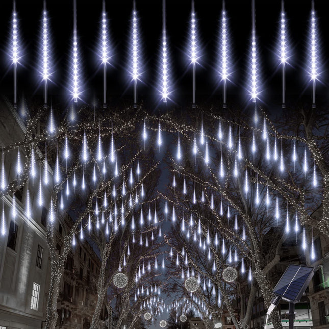 Blingstar Meteor Shower Lights 10Tubes 16Inch 360LED Solar Christmas Lights Outdoor Waterproof Falling Rain Lights Cool White Snowfall LED Lights for Outside Christmas Halloween House Tree Decoration