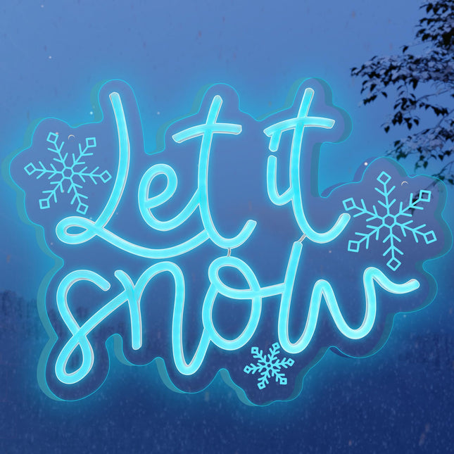 Let It Snow Neon Sign Adjustable Brightness,12.5 x 16.5 Inch Winter Led Sign Lighted Wall Art Decoration Snowflake Neon LED Lights Winter Neon USB Window Wall Bar Living Room Decoration Winter Christmas Party
