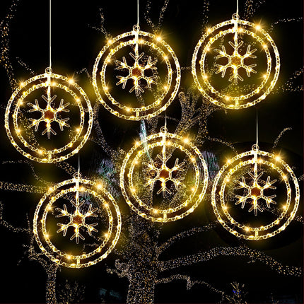 6 Pcs 12 Inch Solar Christmas Outdoor Light Decoration Christmas Window Lights Hanging Snowflake Outdoor Solar LED Hanging Lights 42 LED with 8 Flicker Modes for Xmas Tree Indoor Decor