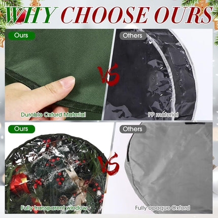 4 Pack Christmas Wreath Storage Container Wreath Storage Box with Clear Window and Handles Oxford Cloth Garland Storage Bags with Dual Zipper for Xmas Wreath wrapping(Green,30 Inch)