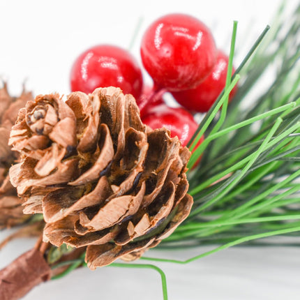 12PCS Christmas Berries Pine Cones Artificial Floral Picks Winter Garland Christmas Decorations with Red Berries Pine Needle for Craft Table Fireplace Bar Party Holiday Decor