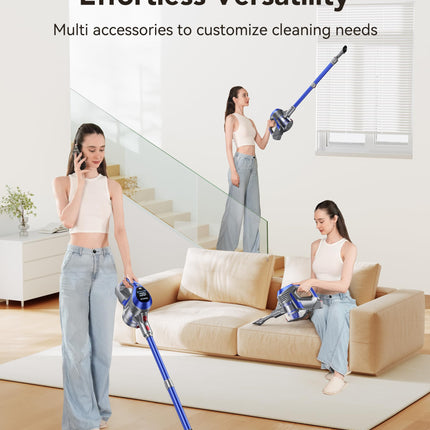 Cordless Vacuum Cleaner, Powerful Multi Cyclone Stick Vacuum With Large Floor Brush, 8 In 1 Lightweight Handheld Vacuum 40Mins Runtime, Ideal For Hardwood Floors Carpets Blue