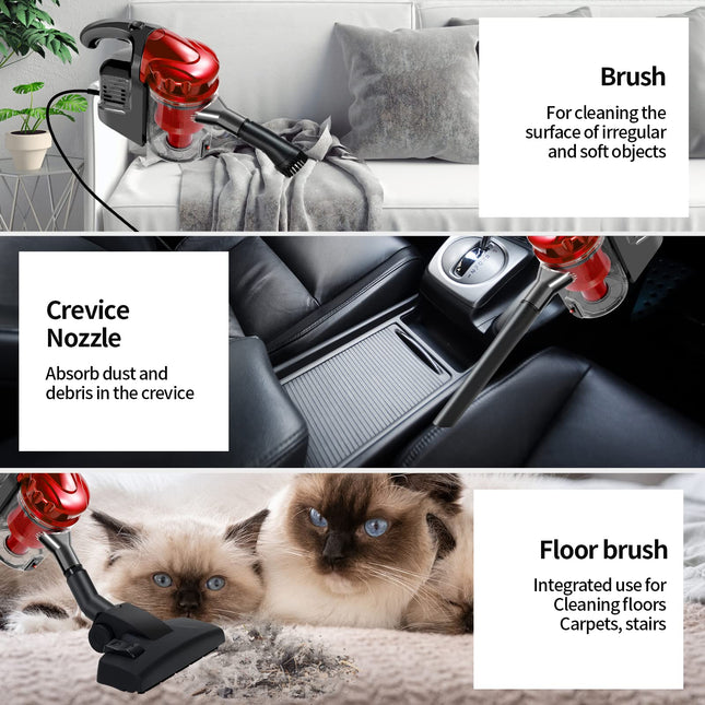 Corded Vacuum Cleaner, 17Kpa Powerful Suction With 600W Motor, 4 In 1 Lightweight Handheld Stick Vacuum For Pet Hair Hard Floor And Carpet