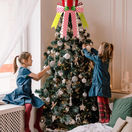 Christmas Tree Topper Hat, Elf Legs Xmas Tree Toppers Large Red Velvet Hat with Lengthened Bowknot, Christmas Tree Ornaments for Christmas Holiday Home Decoration