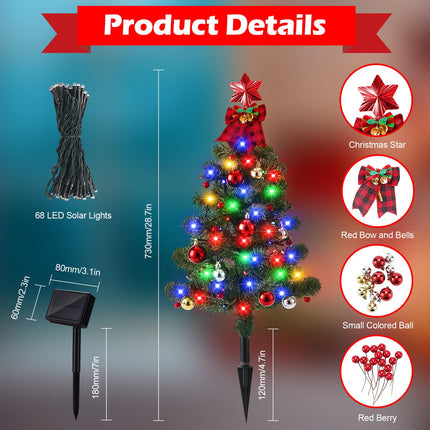 Solar Christmas Tree Garden Stake Lights, 136LED Christmas Solar Lights Outdoor Waterproof with 8 Lighting Modes, Small Solar Powered Christmas Tree for Garden Yard Pathway Patio Decoration, 2 Packs
