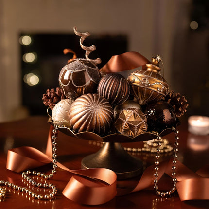Valery Madelyn Christmas Ornaments Set, 108ct Bronze Copper and Gold Shatterproof Fall Christmas Tree Decorations Ball Ornaments Bulk, Luxury Brown Hanging Ornaments for Xmas Trees Holiday Decor