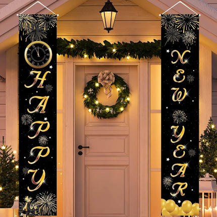 3 Pcs Christmas Decor Nutcracker Outdoor Reversible Banner & Small Xmas Wreath Hanging Sign Decor& Year Reversible Banner Door Sign for Years Eve Party Supplies,Hanging Merry Christmas Happy
