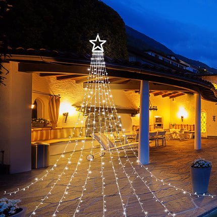 Outdoor Christmas Decoration Star String Lights,320 LED 16.4ft Christmas Lights Waterfall Tree Lights with 13" Topper Star,Plug-in Hanging Fairy Lights for Xmas Year Holiday Party