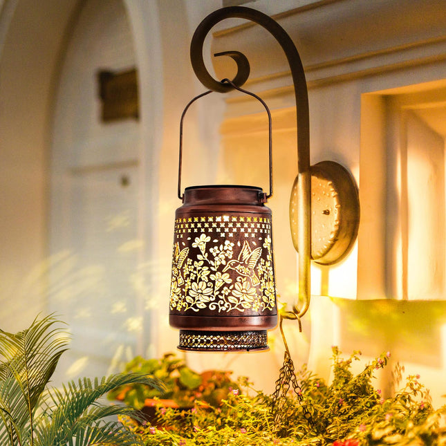 Outdoor Solar Lanterns Hummingbird Decor - Nelyeqwo Waterproof Hanging Solar Lights s for Women Men Metal Lantern Decor for Garden Patio Lawn Porch Backyard Tabletop Pathway Landscape