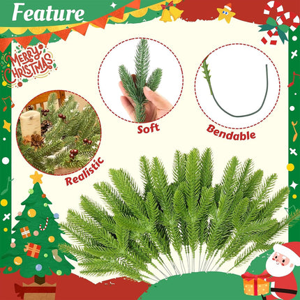 Artificial Pine Stems 100 PCS, Faux Greenery Pine Branches Pine Leaves for DIY Christmas Garland Wreath Christmas Tree and Christmas Home Decor