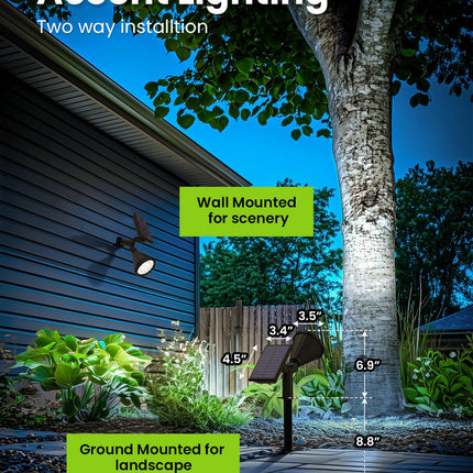 Solar Spot Lights Outdoor Waterproof, Flag Pole Light Solar Powered Halloween Lights, Landscape Spotlights for Tree, House, Yard, Garden, Christmas Decorations-2 Pack