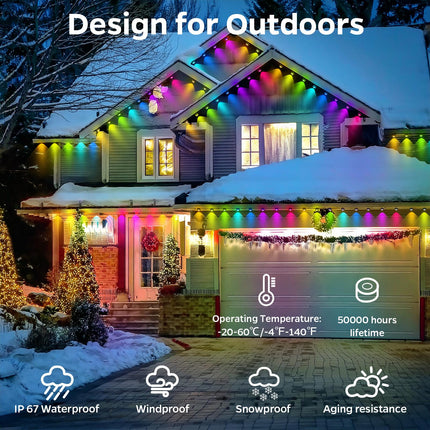 Permanent Outdoor Lights, 100ft with 72 LED Eaves Lights IP67 Waterproof, Smart RGB Outdoor Lights with 54 Scene Modes, Music Sync Work with Alexa Google for Halloween Christmas Decor Party Home Decor