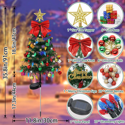 LOMOHOO 4 Packs Solar Christmas Tree 35.8in Outdoor Prelit Lighted Christmas Tree 2 Flashing Modes Solar Xmas Trees with 80 LED Lights for Holiday Porch Yard Garden Patio Cemetery Pathway