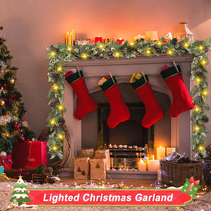 Artgar 6 Ft Christmas Garland, Pre-Lit Christmas Garland - Artificial Garland Christmas Decorations with 30 LED Lights Decorated with Pinecones, Berries for Mantels Dining Tables Porch Decor (Red)