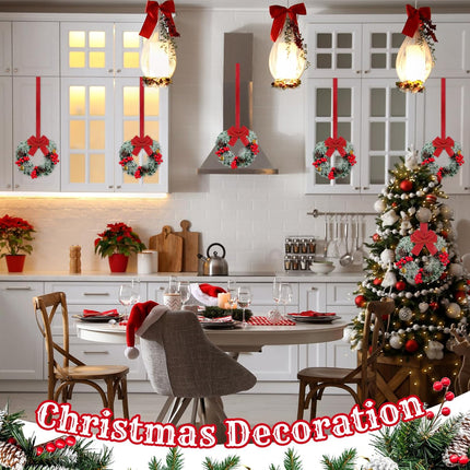 12 Pcs Cabinet Wreaths for Kitchen Mini Christmas Wreaths with Ribbon Small Christmas Farmhouse Wreaths Artificial Pine Cone Hanging Wreath for Front Door Window (Red)