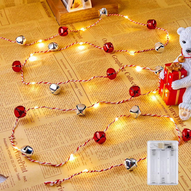 Christmas String Lights, 7.2ft 20 LEDs Battery Powered Jingle Bell Lights for Christmas Winter Festival Indoor, Xmas Tree, Fireplace, Decor, Red/Silver Bells
