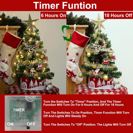 24 Inch Mini Table top Christmas Tree with Timer 30 LEDs & 34 Ornaments 2 Ft Small Tabletop Christmas Tree with Lights Artificial Christmas Decorations Desk Kid Room Office Home Decor Xmas
