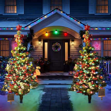 d Set of 2 Solar Christmas Tree 39 Inch Outdoor Christmas Tree with 100 LEDs, 8 Flashing Patterns with Ornaments for Outsdie Holiday Display Yard Front Porch Pathway Grave Cemetery Decor