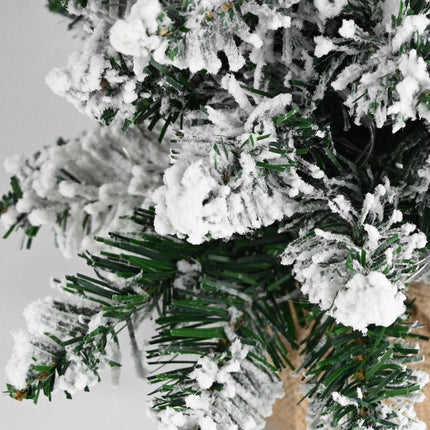 24 Inch 2FT Snowy Mini Christmas Tree, Small Tabletop Flocked Tree with LED Lights, Pine Cones, Balls, Star Tree Topper, Mini Box and Cloth Bag Base, Xmas Decorations (Mini Christmas Tree)