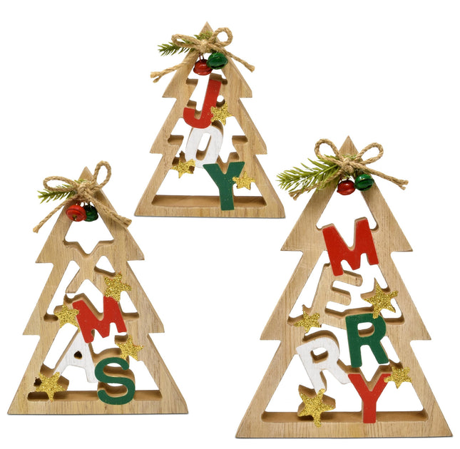 3 Christmas Trees Wooden Table Decorations Centerpiece Block Holiday Cut Out Tree Tiered Tray Wood Tabletop Sign Decor 3 Sizes for Office Dining Room Mantle Home Xmas Wood Party Supplies