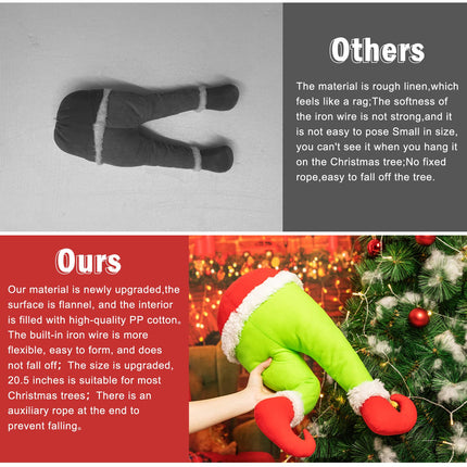Elf Arms and Legs Christmas Tree Decorations - Poseable Plush Elf Limbs as Xmas Tree Topper and Garland Ornaments (Elf Legs)
