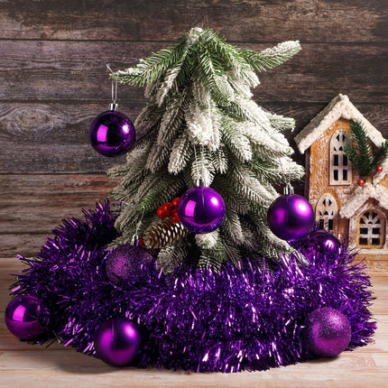 33 ft Christmas Tinsel Garland with 24 Pcs 2.3" Christmas Ball Ornaments Metallic Twist Garland Christmas Tree Decorations for Xmas Wedding Birthday (Purple)