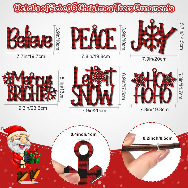 6 Pieces Christmas Wall Decor Xmas Hanging Believe Sign Winter Wooden Words for Crafts Word Art Decor Decorative Joy Peace Word Cutouts for Christmas Tree Decorations Party Supplies (Black Red)