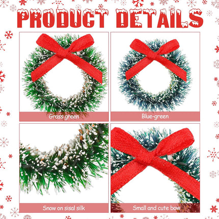 Dingion 24 Pieces Mini Christmas Wreaths with Bows Include 1 Inch Blue Green 1.2 Inch Grass Green for Christmas Tree Decoration (Simple Style)