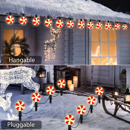 Christmas Walkway Lights Outdoor, 14.4Ft 10 Lollipop Lights Christmas Outdoor Decorations, Peppermint Lights Outdoor Red and White Christmas Pathway Lights