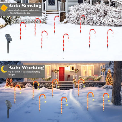 Solar Candy Cane Lights Christmas, 12pcs Christmas Candy Cane Outdoor Pathway Lights, 20" Candy Canes Outdoor Decorations with Hanging Star,Candy Cane Lights for Garden/Lawn/Tree/Pathway/Patio