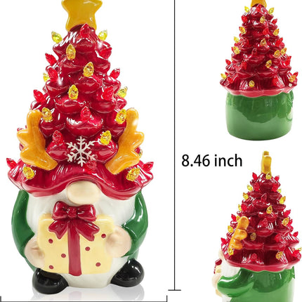 Deer Ceramic Christmas Tree Gnomes, Christmas Women s, Funny Kids Men , LED Lighted Christmas Tree Decorations Indoor for Home Room Table Top, Reindeer Decor Figurine Collectione (Red Green)