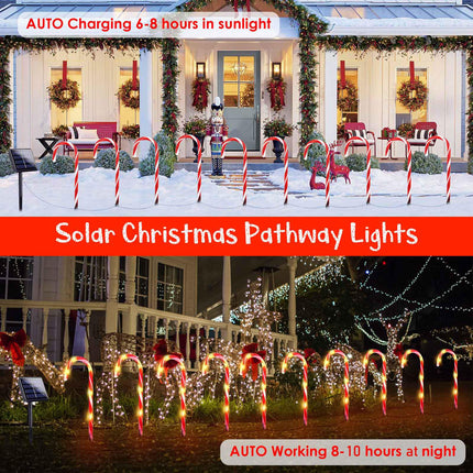 20 Pack Solar Christmas Candy Cane Lights, Christmas Decorations Outdoor Waterproof, Christmas Pathway Lights with 8 Lighting Modes & Memory Function for Party Garden Lawn Yard Patio Decor