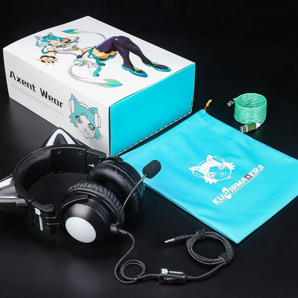 New Edition Wireless Cat Ear Headphones (12 Color Changing) 3.5mm Jack, Bluetooth&Wired Connection (Black)