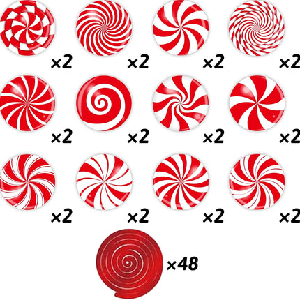 72 PCS Christmas Hanging Swirls Christmas Party Decorations Christmas Candy Hanging Swirl Garland Red Candy Cutouts for Christmas Party School Classroom Home Ceiling Decoration supplies Favors