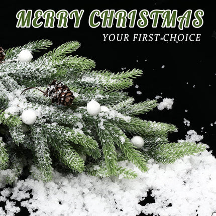 Cindeer 24 Pcs Christmas Snowy Pine Tree Pick 14'' Artificial Pinecones Spray Faux Cedar Pine Needles Branches Frosted for Holiday Floral Arrangement Wreath DIY Garland Holiday Decor Winter Greenery