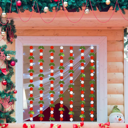 Rtteri 3 Pcs Christmas Felt Ball Garland Holly Leaves and Berry 24.6 Feet Christmas Pom Pom Garland Christmas Felt Ball Banner for Christmas Tree Winter Holiday Decorations Indoor Home Room Decor