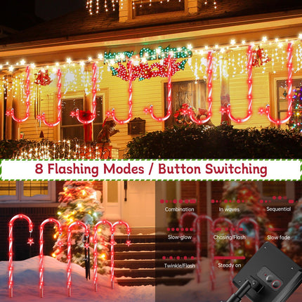 HIGH Power 80 Red LED Outdoor Christmas Decorations 10 Pack, Solar Christmas Candy Cane Lights Waterproof, 8 Modes Candy Cane Pathway Lights with Christmas Tree Decoration for Yard Garden Lawn