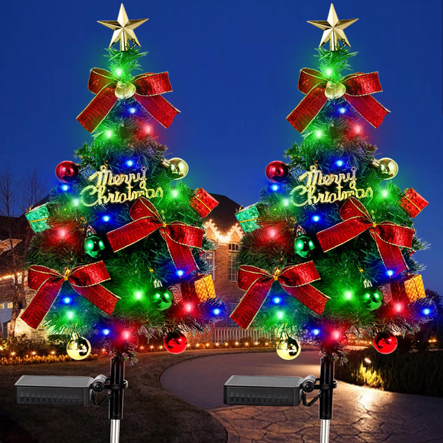 Solar Christams Tree Lights 2PCS Solar Xmas Tree Lights Garden Pathway Decor Outdoor Waterproof 40LED-Lights with Constant & Flashing Modes for Christmas Decoration of Yard Lawn