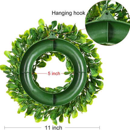 Lvydec 2 Pack Artificial Boxwood Wreath - 11" Mini-Sized Boxwood Wreath Green Candle Wreath for Wall Window Home Decoration