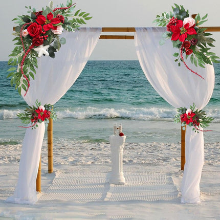 Christmas Wedding Arch Flowers, Faux Flower Swag Set of 2, Xmas Red Floral Swag, Welcome Flowers, Flower Swags for Wedding Arch, Wedding Flowers for Welcome Signs, Reception Ceremony Signs Decor
