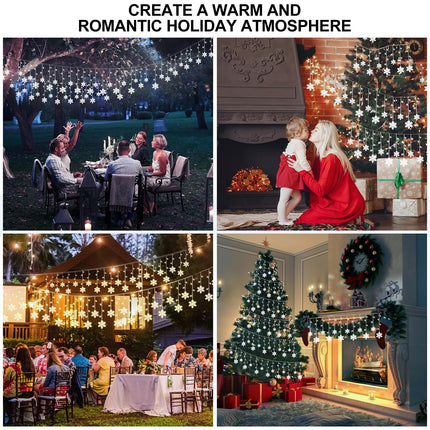PEMOTech Christmas Snowflake Lights Ourdoor with【Remote】, 20.67ft 264LED Connectable Icicle Light for Outside with【Memory Funtion】,22 Drops,8 Modes,IP65 Waterproof for Garden,Eaves Window,Xmas Decor