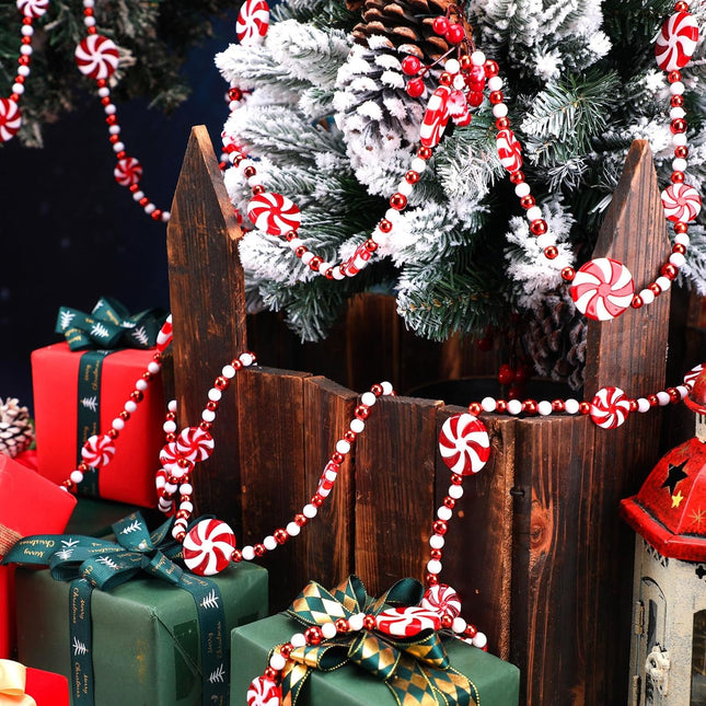 Tigeen 36 ft Christmas Tree Candy Garland, Candy Beaded Garland Plastic Red and White Bead Garland Candy Round Decor for Christmas Tree Xmas Home Fireplace Christmas Party Decoration