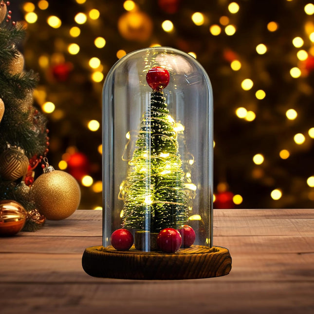 LED Christmas Tree in Glass Dome, Mini Christmas Tree Creative Table Decoration Unique for Home Indoor Tabletop Xmas Decor, Birthday Christmas Xmas s Present